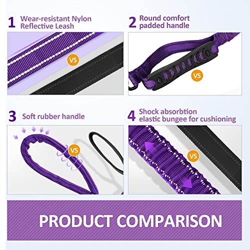 IOKHEIRA Multifunctional Dog Leash for Large and Medium Dogs - Adjustable With Car Seatbelt, 4-6 FT Strong Bungee, Purple - color: Purple