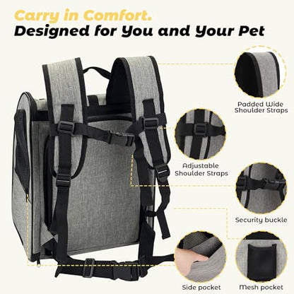 Zavothy Cat Backpack Carrier – Expandable Airline Approved Pet Travel Bag for Cats & Small Dogs, Breathable Mesh Pet Carrier Backpack with Padded Base (Grey) - color: Grey