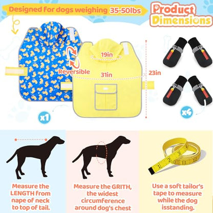 Dog Raincoat and Shoes for Weighing 35-50lbs, Spring Summer Waterproof Dogs Boots & Paw Protectors, Adjustable Pet Poncho with Leash Hole for Large Medium Small Dogs, Yellow(Double Side) - size: 35-50lbs, style: Double Side