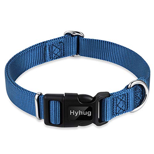 Hyhug Medium Dog Collar, Blue:Heavy-Duty Quick-Release Nylon Buckle, Adjustable & Durable, Cute Dog Collar (Medium, Classic Blue) - color: Classic Blue, size: Medium