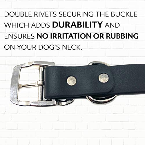 Regal Dog Products Large Black Dog Collar with Heavy Duty Double Buckle & D Ring | Vinyl Coated, Custom Fit, Adjustable Biothane Dog Collar | Chew Resistant Waterproof Center-Ring Collar for Dogs - color: Black, size: Large