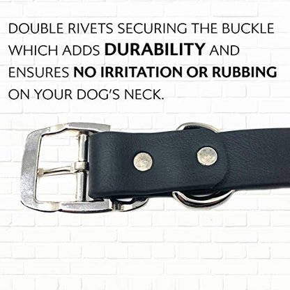 Regal Dog Products Large Black Dog Collar with Heavy Duty Double Buckle & D Ring | Vinyl Coated, Custom Fit, Adjustable Biothane Dog Collar | Chew Resistant Waterproof Center-Ring Collar for Dogs - color: Black, size: Large