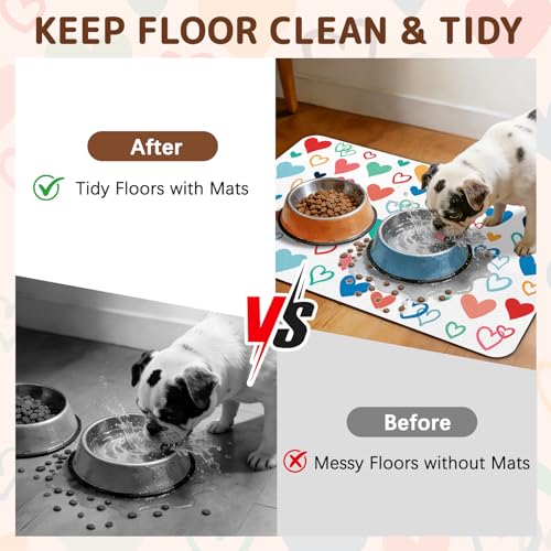 Dog Food Mat for Bowls, Absorbent Quick Dry Dog Cat Mats for Food and Water, Non-Slip Backing Pet Mat Pet Supplies - Heart Pattern - color: Heart1