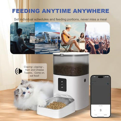 ANDOLL HOME 2.4G Automatic Cat Feeder, 4L WiFi Food Dispenser with 10s Voice Recorder, Pet Feeder up to 10 Meals per Day, Timed Cat Feeder with Dry Food Sealed Ring - color: Frosted White