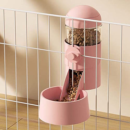 Pet Dog Cat Hanging Automatic Feeders Drinking Bowls, Auto Gravity Rabbits Feeder Water Set, Cage Pet Feeding Bowls Dispenser for Cats Dogs Puppy, Rabbit Hamsters Chinchilla Hedgehog (Pink-Food) - color: Pink-food