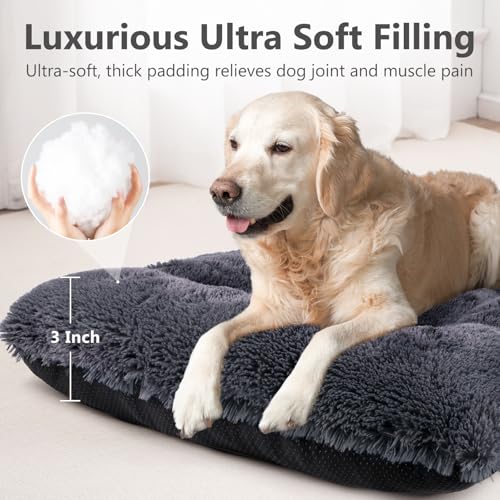 JOEJOY Dog Bed Crate Pad, Deluxe Plush Washable Dog Beds Fulffy Soft Kennel Pad Anti-Slip Pet Sleeping Mat for Medium Small Dogs, 29" x 21", Dark Grey - color: Dark Grey, size: M(29"x21"x3")
