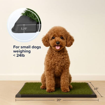 Artificial Grass Puppy Pad with Tray 16x20 inch | Reusable Indoor & Outdoor Dog Potty Training Mat System | Washable Fake Grass Pet Housebreaking Pad for Puppies & Small to Medium Dogs by PETMAKER - size: Small 3-Layer System