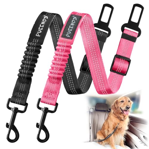 2 Pack Dog Seat Belt Adjustable Dog Car Seatbelts for Vehicle Nylon Pet Safety Seat Belt with Elastic Bungee Buffer Reflective & Durable Car Harness for Dogs (Black + Pink) - color: Black + Pink