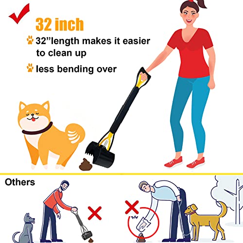 ienjoyed 32" Large Dog Pooper Scooper for Large Dogs Heavy Duty, Non-Breakable Dog Poop Scooper with Wide Handle for Grass, Gravel, Durable Dog Poop Pick Up Tool, Long Handled Poop Grabber | 32-inch Long Handle - color: 32-inch(Yellow)