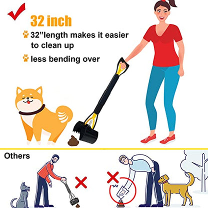 ienjoyed 32" Large Dog Pooper Scooper for Large Dogs Heavy Duty, Non-Breakable Dog Poop Scooper with Wide Handle for Grass, Gravel, Durable Dog Poop Pick Up Tool, Long Handled Poop Grabber | 32-inch Long Handle - color: 32-inch(Yellow)