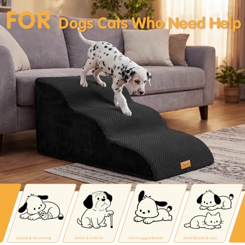 Topmart High Density Extended Foam Dog Ramp&Steps 3 Tiers,15.7" High | Non-Slip Dog Stairs with Removable Cover,Soft Foam Pet Ladder,Best for Injured,Older Cats,Pets with Joint Pain - color: Black, size: 33.1*15.7*15.7