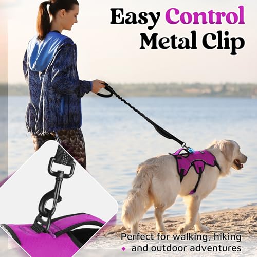 rabbitgoo Escape Proof Dog Harness, Soft Padded Full Body Pet Harness, Reflective Adjustable No Pull Vest with Lift Handle and Leash Clip for Large Dogs Walking Hiking Training, M, Purple - color: Purple, size: Medium (Pack of 1)