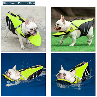 Dog Life Jacket, French Bulldog Life Vest for Swimming Boating, Dog Swim Vest with Chin Float and Rescue Handle, High Flotation Puppy Life Jackets (Chest Girth: 17" to 30", Weight: 17" to 28" LB) - color: Fluorescent green