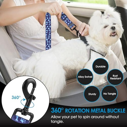 Lukovee Dog Seatbelt Leash for Cars, 2 Pack Pet Safety Car Seat Belt with Adjustable Buckle & Reflective Bungee, Connect Dog Harness in Vehicle Car Dogs Restraint Travel Daily Use (Blue Paw) - color: C-Blue Paw