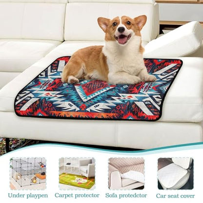 Qilmy Aztec Pet Mat, Waterproof Reusable Dog Training Pad Anti-Slip Pet Creat Pad for Small Medium Large Dogs and Cats - size: Medium+Large