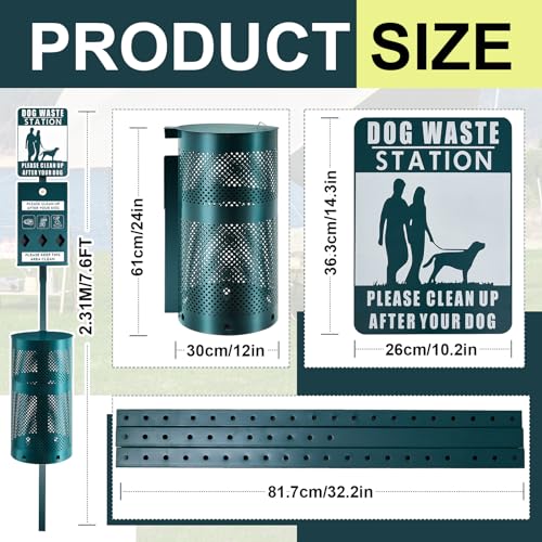 Qinyoung Dog Waste Station Galvanized Steel Outdoor Pet Bin with Poop Bag Dispenser Reflective Sign Rust Proof for Backyard Commercial Park(Green) - color: Green
