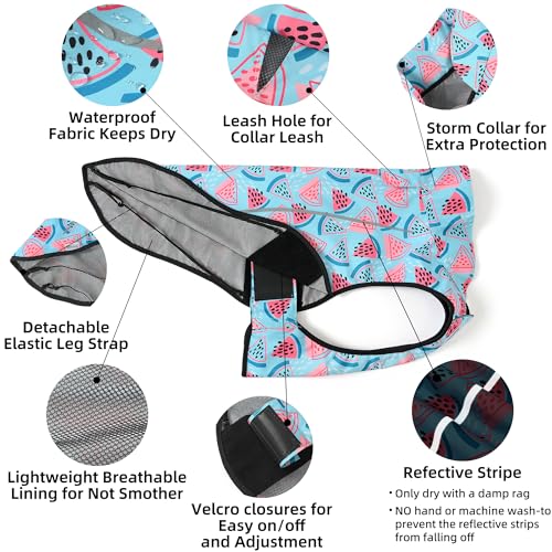 Mile High Life Dog Raincoat, Adjustable Waterproof Reflective Rain Jacket for Small Medium Large Dogs, Lightweight Breathable Pet Rain Coat with Leash Hole(Light Blue Watermelon,XXS Chest 16-19") - color: Light Blue Watermelon, size: XXS Chest 16"-19"