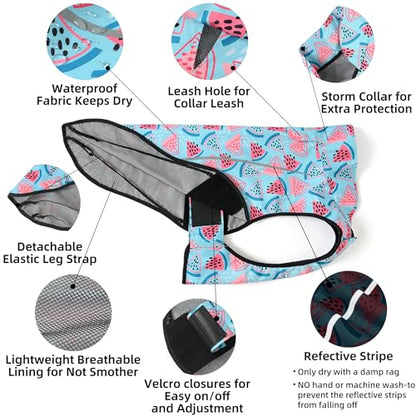 Mile High Life Dog Raincoat, Adjustable Waterproof Reflective Rain Jacket for Small Medium Large Dogs, Lightweight Breathable Pet Rain Coat with Leash Hole(Light Blue Watermelon,XXS Chest 16-19") - color: Light Blue Watermelon, size: XXS Chest 16"-19"