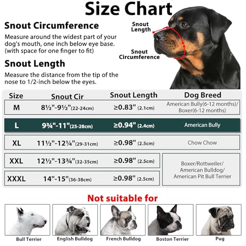 Mayerzon Pitbull Muzzle, Soft Dog Muzzle with Anti-Slip Strap for American Bully Bulldog Boxers Rottweilers, Fabric Mouth Guard for Medium Large Short Snout Dog Anti Biting Chewing, Allow to Drink - size: L [Snout Cir: 9.75"-11"]