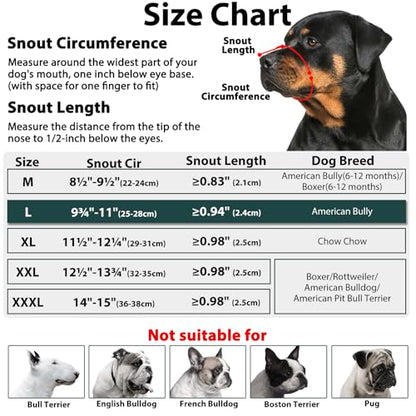 Mayerzon Pitbull Muzzle, Soft Dog Muzzle with Anti-Slip Strap for American Bully Bulldog Boxers Rottweilers, Fabric Mouth Guard for Medium Large Short Snout Dog Anti Biting Chewing, Allow to Drink - size: L [Snout Cir: 9.75"-11"]