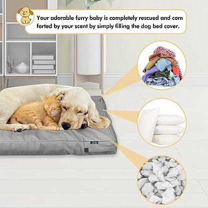 Dog Bed Covers Replacement Washable, Waterproof Removable Canvas Pet Bed Cover for Dog/Cat with Zipper, 34x22x3.5 Inches (Gray) - size: 34.0"L x 22.0"W x 3.5"Th