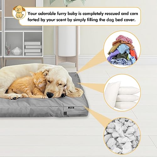 Waterproof Dog Bed Cover, Large Dog Beds with Washable Indoor/Outdoor Cover with Zipper, Replacement Removable 46x29x4 Inches (Gray) - size: 46.0"L x 29.0"W x 4.0"Th