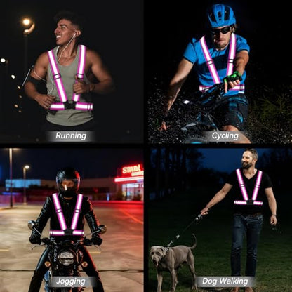 Reflective Vest Running Gear,High Visibility Adjustable Safety Vest for Outdoor Motorcycle,Dog Walking,Night Running,Hiking - color: Rose Red X3