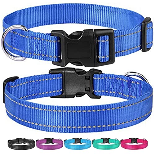 Reflective Dog Collar with Buckle Adjustable Safety Nylon Collars for Small Medium Large Dogs, Navy Blue XS - color: Navy Blue, size: X-Small :Width 5/8",Neck 8-12"