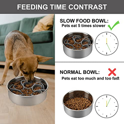 Anipaw Dog Slow Feeder Bowls Silicone Spiral Pet Food Feeder Insert to Slow Down Eating for Large Medium Small Breed Dogs Perfect with Stainless Steel Glass Ceramic Pet Bowls (Grey) - color: Grey