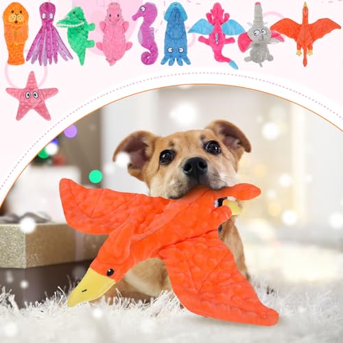 Sratte 10 Pcs Soft Dog Squeaky Toys No Stuffing Crinkle Dog Toy for Aggressive Chewers Durable Plush Teething Puppy Squeak Animals Chew for Small Medium Large Pets, 10 Styles(Assorted Style) - style: Assorted Style