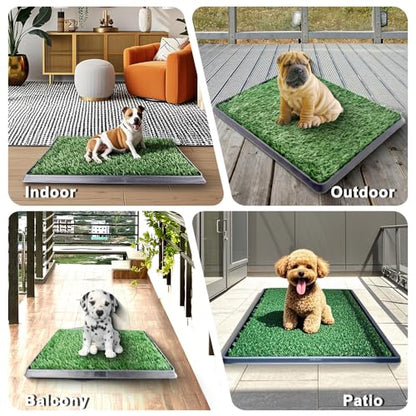 Dog Grass Pad with Tray - 35"X22.6" Indoor/Outdoor Artificial Turf Potty Training Mat for Large Dogs, Portable Dog Litter Box for Balcony/Patio, Washable Reusable Pee Pad and Fake Grass for Dogs - size: 35"×22.6"