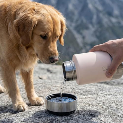 Dog Water Bottle 32oz, Insulated Stainless Steel Travel Water Dispenser with 2 Detachable Dog Bowls for Food and Water, Leak Proof Portable Pet Drinking Cup for Walking Hiking Camping - color: pink