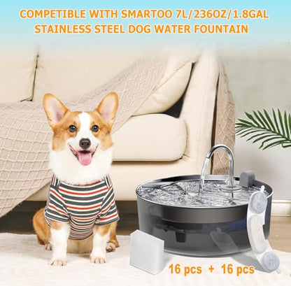 12 Pack Dog Water Replacement Filters Compatible with Smartoo 7L / 236oz / 1.8Gal Stainless Steel Dog Water Fountain, Pet Dog Fountain Filter Replacement,12 Filters + 12 Sponge