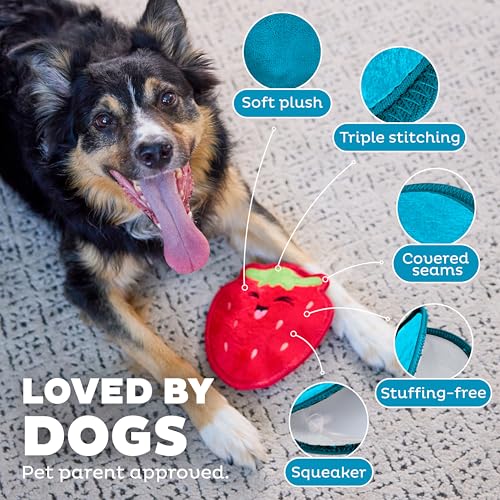 Outward Hound Tough Skinz Durable Squeaky Dog Toy with Two Tough Layers, Strawberry, Red, Medium - color: Strawberry, size: Medium