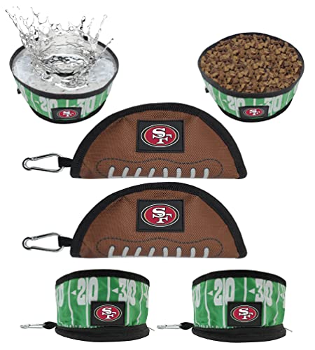 NFL San Francisco 49ers Pets First Collapsible Dog Travel Bowl Set, 2 Pack Food and Water Bowls for Dogs, Best Portable & Lightweight Leak-Proof Dog Bowls for Travel - color: San Francisco 49ers, style: 2 Pack