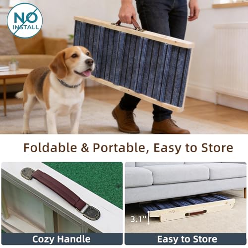 ZJSF Foldable Dog Ramp for High Bed, Wooden Dog Stairs to Bed for Small and Large Dogs, High Traction Platform with 6 Adjustable Heights (13.5"-30"), 48" L, Supports up to 230 lbs - size: 48"L X 17.4"W