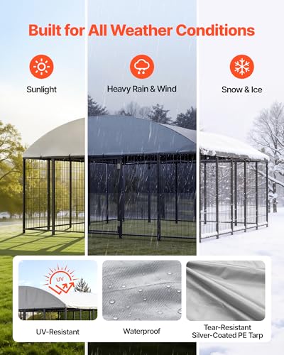 VEVOR Outdoor Dog Kennel, 9.8 x 9.8 x 5.4 ft Large Dog Kennel with Secure Lock, Outside Dogs Enclosures with UV-Resistant & Waterproof Roof Cover, Heavy Duty Pet Crate Cage Run for Large Dogs - size: 118.1"L x 118.1"W x 65.0"H