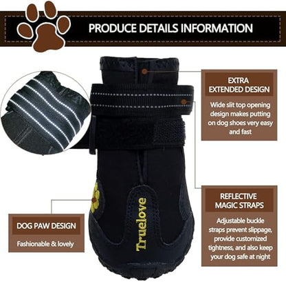 Expawlorer Dog Shoes for Large Dogs, Dog Shoes for Hot Pavement, Hiking Walking, Anti-Slip Rugged Sole,Waterproof Dog Booties for Outdoor Rain Days, All Weather Dog Boots & Paw Protectors (Black) - size: Size 4: 2.48"x2.18" (L*W) (Pack of 4)