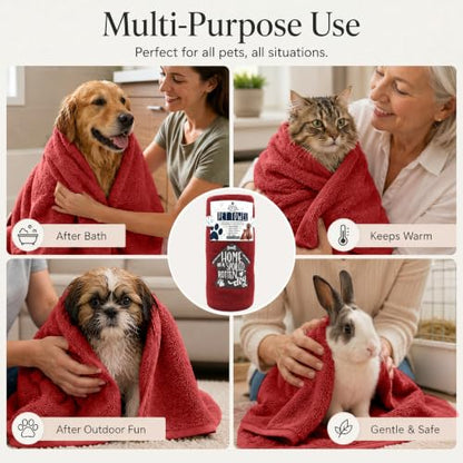 DAN RIVER Dog Towel - Pack of 1, 100% Cotton, 20x40, Ultra Soft 450 GSM, Super Absorbent & Quick Drying Towel for Dogs, Cats, and Other Pets, Salsa. - color: Salsa