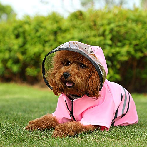 Wizland Reflective Dog Raincoat Dog Rain Jacket with Hood Lightweight Waterproof Rain Coat for Puppies (Pink L) - color: Blushing, size: Large