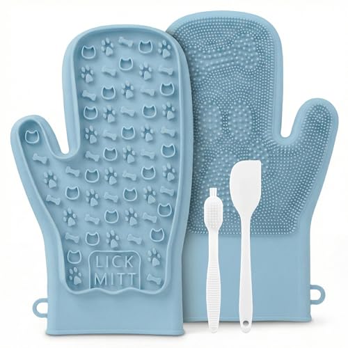 Lixy Pet LickMitt – Dual-Sided Calming & Grooming Mitt for Dogs and Cats – Human-Held Silicone Treat Mitt for Anxiety Relief, Bonding & Shedding – BPA-Free, Food-Grade, Easy Clean – Blue - color: Blue
