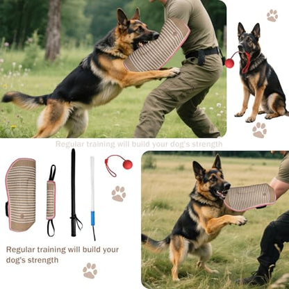 5 Pcs Dog Training Set Interactive Professional Equipment with 2 Training Sticks Dog Sleeve Pillow Tug Toy and Rubber Ball for K9 Puppy Fetch Biting (Red)