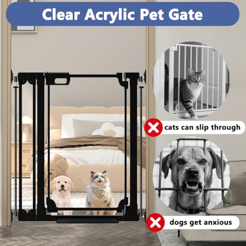40" Clear Tall Dog Gate with Door, 29.5-47.2" Transparent Wide Baby Gates for Large Pet Cats, Walk Thru Extra High Doggie Gates Doorways Stairs Indoor, Pressure Mounted Safety Gates, Black - size: 29.5"-47.2"