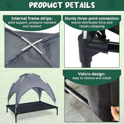 MYFULLY Elevated Dog Bed with Removable Sun Shade Canopy Portable Outdoor Pet Cot for Small and Medium Breeds, Waterproof Elevated Dog Bed for Camping, Backyard or Indoor Use