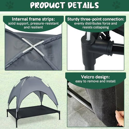 MYFULLY Elevated Dog Bed with Removable Sun Shade Canopy Portable Outdoor Pet Cot for Small and Medium Breeds, Waterproof Elevated Dog Bed for Camping, Backyard or Indoor Use