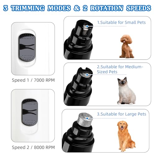 2-Speed Silent Groom Pro Nail Grinder, Rechargeable Quiet Dog Nail Trimmer, Gentle Electric Pet Nail Grinder Tool for Medium Small Dogs & Cats