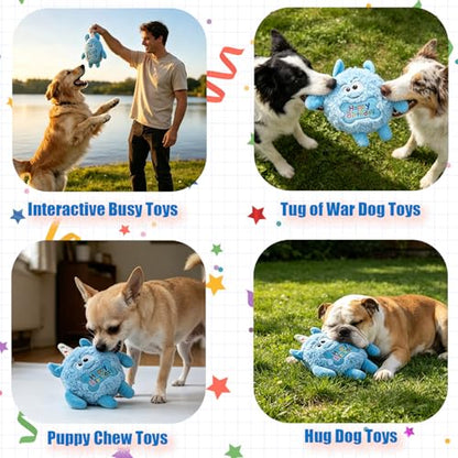 Plush Dog Birthday Toy for Girl Boy Gifts, Crinkle Squeaky Dog Toy Keep Them Busy Tug of War Stuffed Dog Chew Toy for Small Medium Large Dogs (Sky Blue) - color: Sky Blue