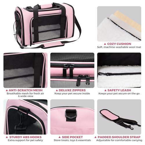 Soft-Sided Cat Carrier Expandable Pet Carrier Airline Approved Mesh Travel Carrier Up to 15lbs for Cats Small Dogs Collapsible Escape-Proof with Shoulder Strap Washable (18x11x11 Pink) - color: Pink, size: 11.0"L x 11.0"W x 18.0"H