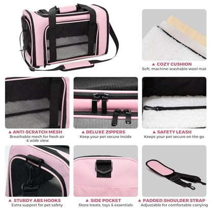 Soft-Sided Cat Carrier Expandable Pet Carrier Airline Approved Mesh Travel Carrier Up to 15lbs for Cats Small Dogs Collapsible Escape-Proof with Shoulder Strap Washable (18x11x11 Pink) - color: Pink, size: 11.0"L x 11.0"W x 18.0"H
