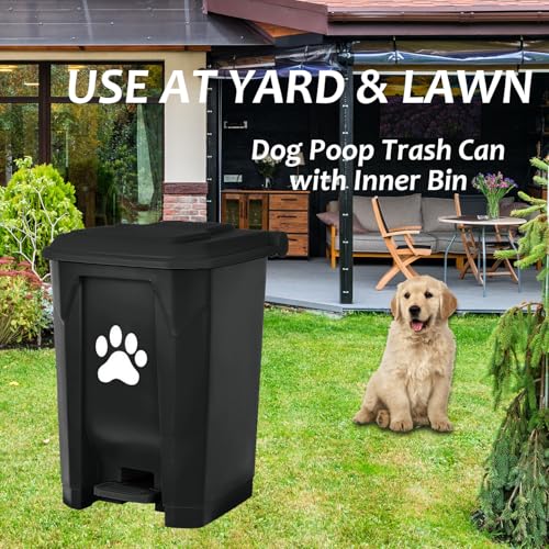 tebiete Dog Poop Trash Can Outdoors Pet Waste Station with Lid Dog Waste Disposal Container with Removable Inner Bin Bucket Hands-Free Pedal Garden Yard Home with 5Rolls Waste Bags, Black - color: Black with 5rolls Bags